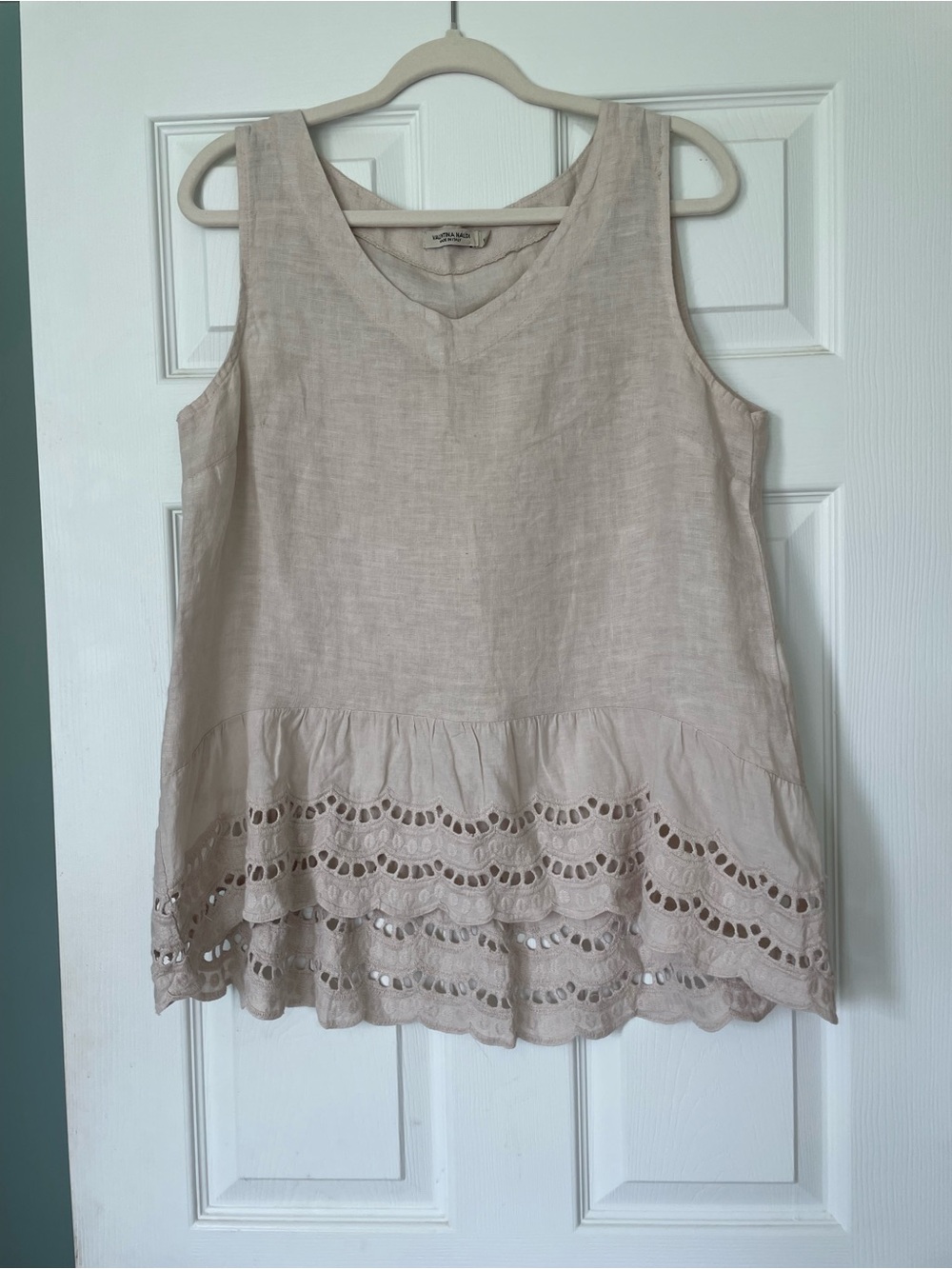 Sleeveless Linen Eyelet Hem Top